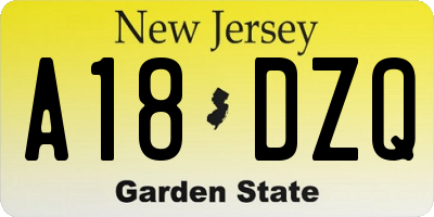 NJ license plate A18DZQ