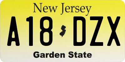 NJ license plate A18DZX