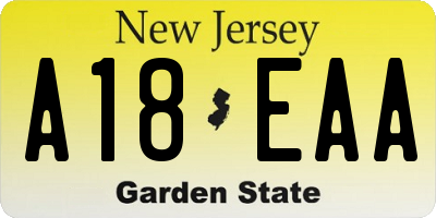 NJ license plate A18EAA