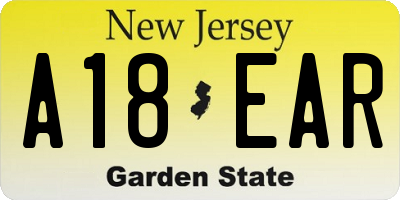 NJ license plate A18EAR