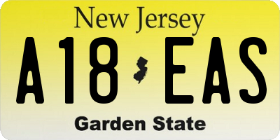 NJ license plate A18EAS