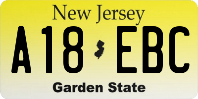 NJ license plate A18EBC