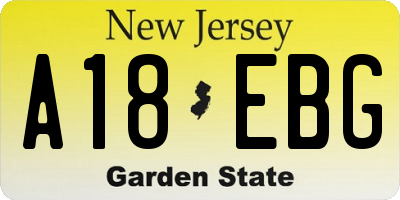NJ license plate A18EBG