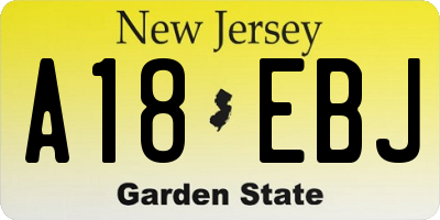 NJ license plate A18EBJ