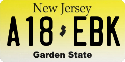 NJ license plate A18EBK
