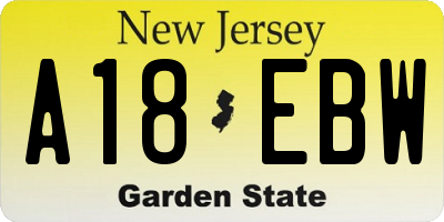 NJ license plate A18EBW