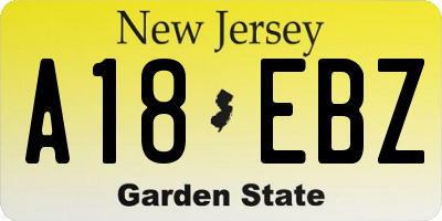 NJ license plate A18EBZ