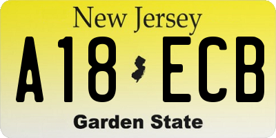 NJ license plate A18ECB