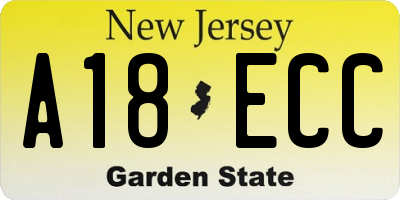 NJ license plate A18ECC