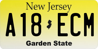 NJ license plate A18ECM