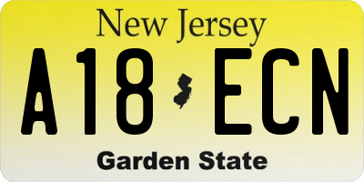 NJ license plate A18ECN