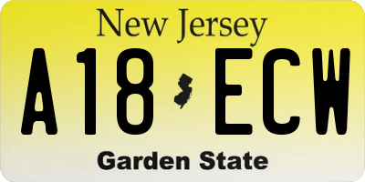 NJ license plate A18ECW