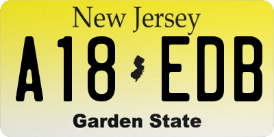 NJ license plate A18EDB