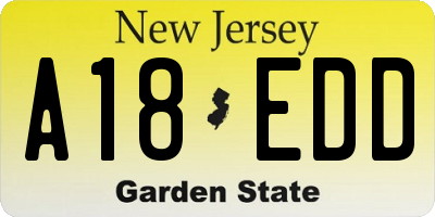 NJ license plate A18EDD