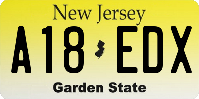 NJ license plate A18EDX