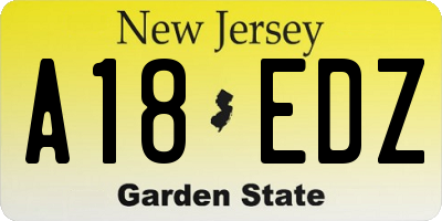 NJ license plate A18EDZ