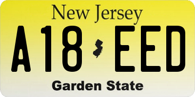 NJ license plate A18EED