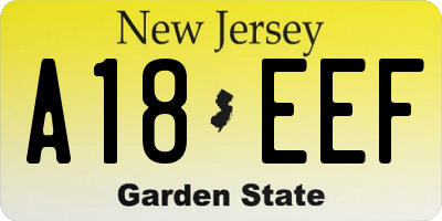 NJ license plate A18EEF