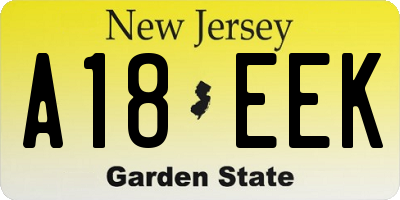 NJ license plate A18EEK