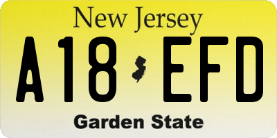 NJ license plate A18EFD