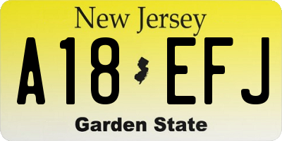 NJ license plate A18EFJ
