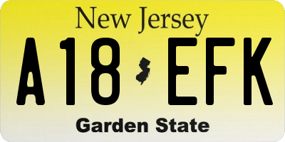 NJ license plate A18EFK
