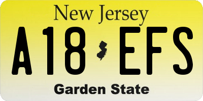 NJ license plate A18EFS