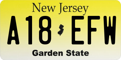 NJ license plate A18EFW