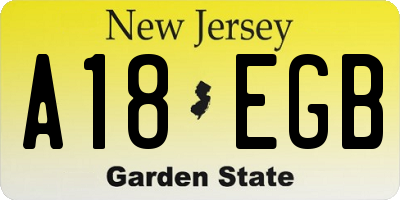 NJ license plate A18EGB
