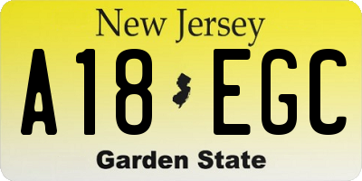 NJ license plate A18EGC