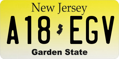 NJ license plate A18EGV