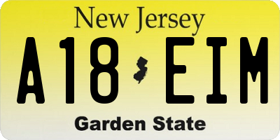 NJ license plate A18EIM