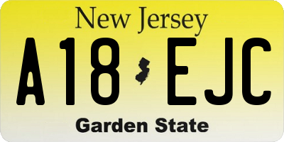 NJ license plate A18EJC