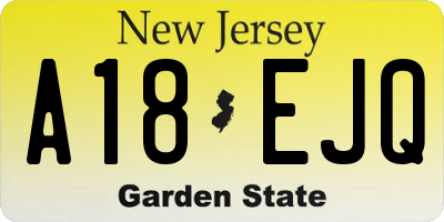 NJ license plate A18EJQ