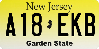 NJ license plate A18EKB