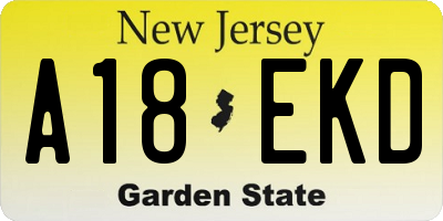 NJ license plate A18EKD