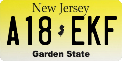 NJ license plate A18EKF