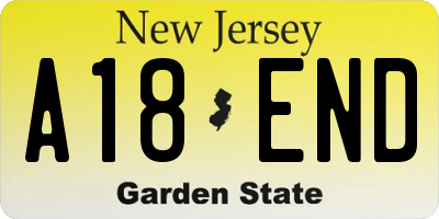 NJ license plate A18END