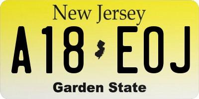 NJ license plate A18EOJ