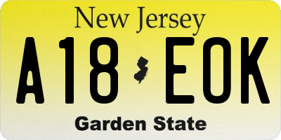NJ license plate A18EOK