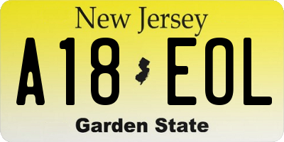 NJ license plate A18EOL