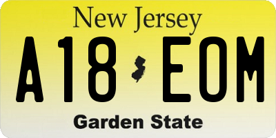 NJ license plate A18EOM