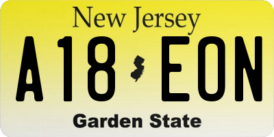 NJ license plate A18EON