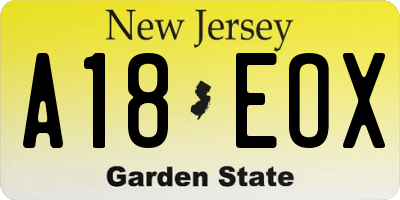 NJ license plate A18EOX