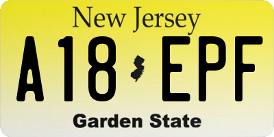 NJ license plate A18EPF
