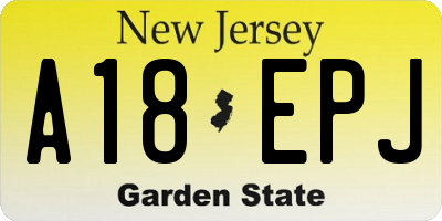 NJ license plate A18EPJ