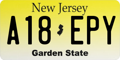 NJ license plate A18EPY