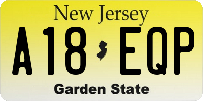 NJ license plate A18EQP