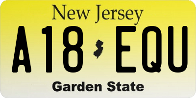 NJ license plate A18EQU
