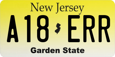 NJ license plate A18ERR